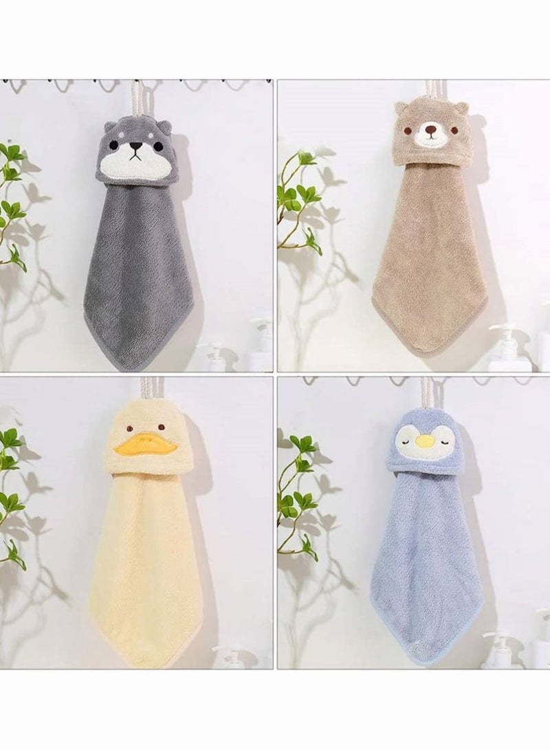 4Pcs Cute Animal Hand Towels, SYOSI Hanging Towel Dish Cloth with Loop for Kids Bathroom Kitchen Absorbent Dishcloths Towel, Ultra Absorbent, Fast Drying, Machine Washable, Stylish & Attractive - Image 3